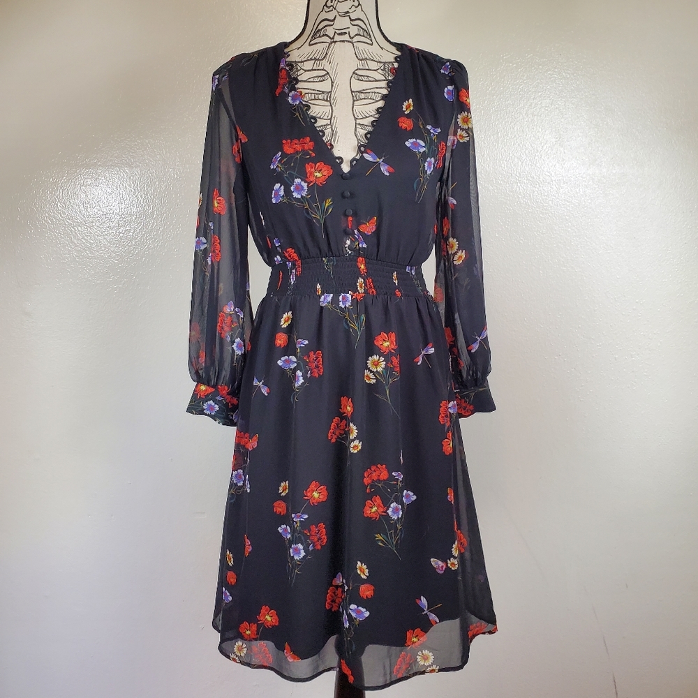 Express Floral Long Sleeve Dress Black Size Small Petite